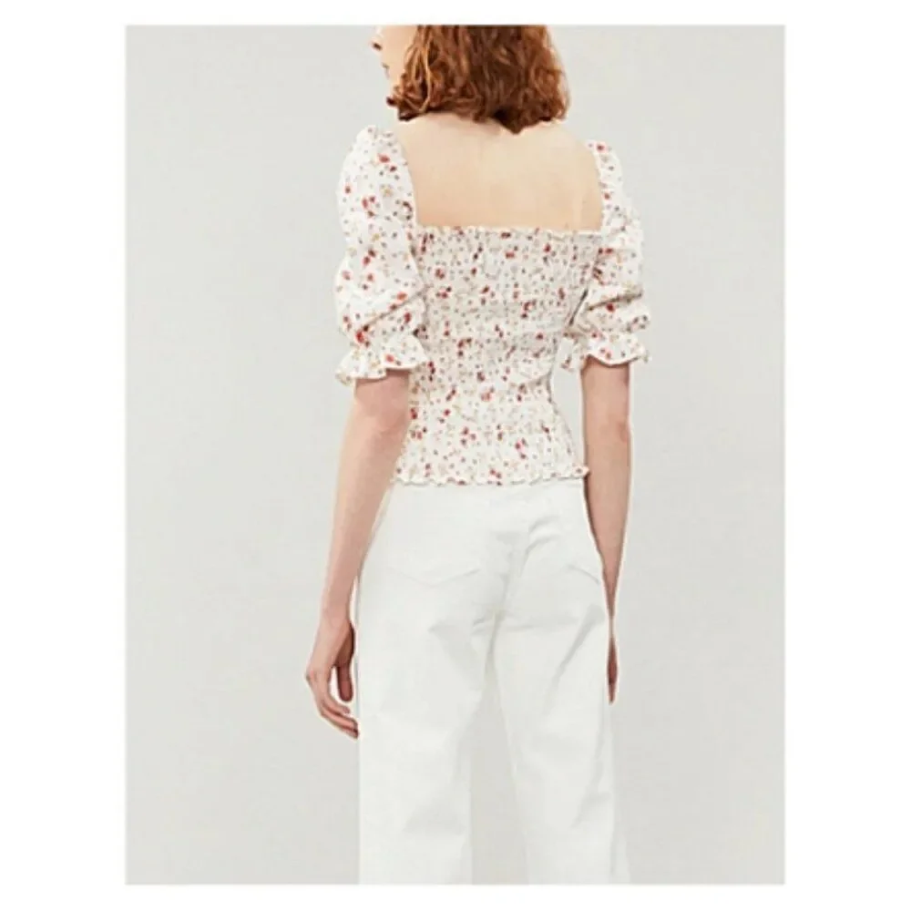 💕REFORMATION Clementine Ruched Floral Linen Top ~ Veronica Micro Floral XS NWOT
